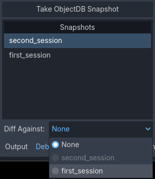 ObjectDB 프로파일러의 왼쪽 하단 모서리에 있는 Diff Against 드롭다운
